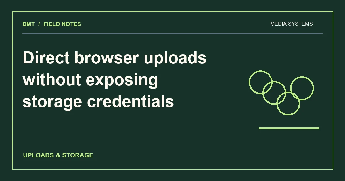 Direct browser uploads without exposing storage credentials